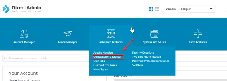ایجاد بکاپ و بازیابی بکاپ در دایرکت ادمین